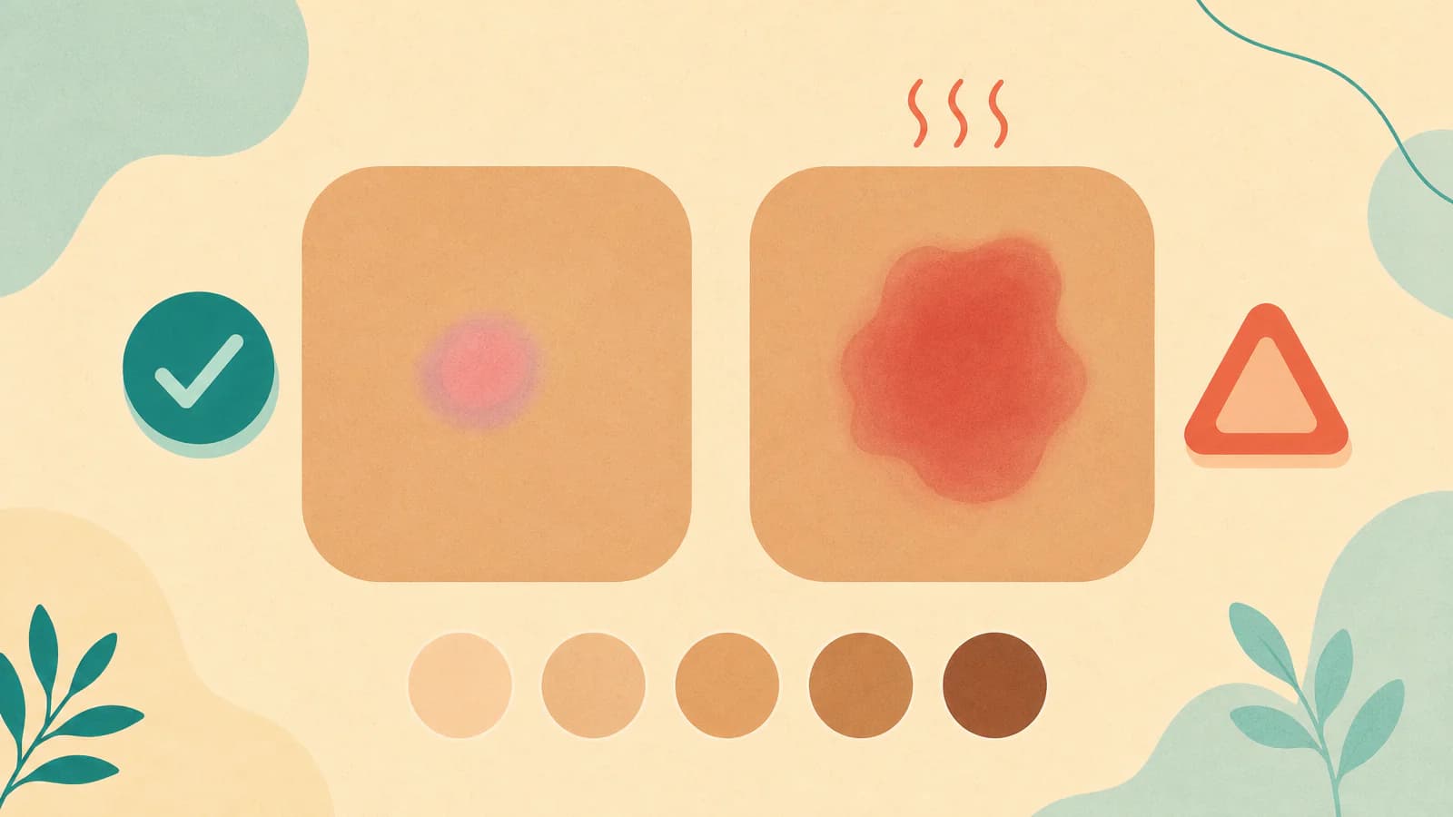 Side-by-side illustration of a small soft pink spot that stays small and a larger red area with heat lines that keeps spreading