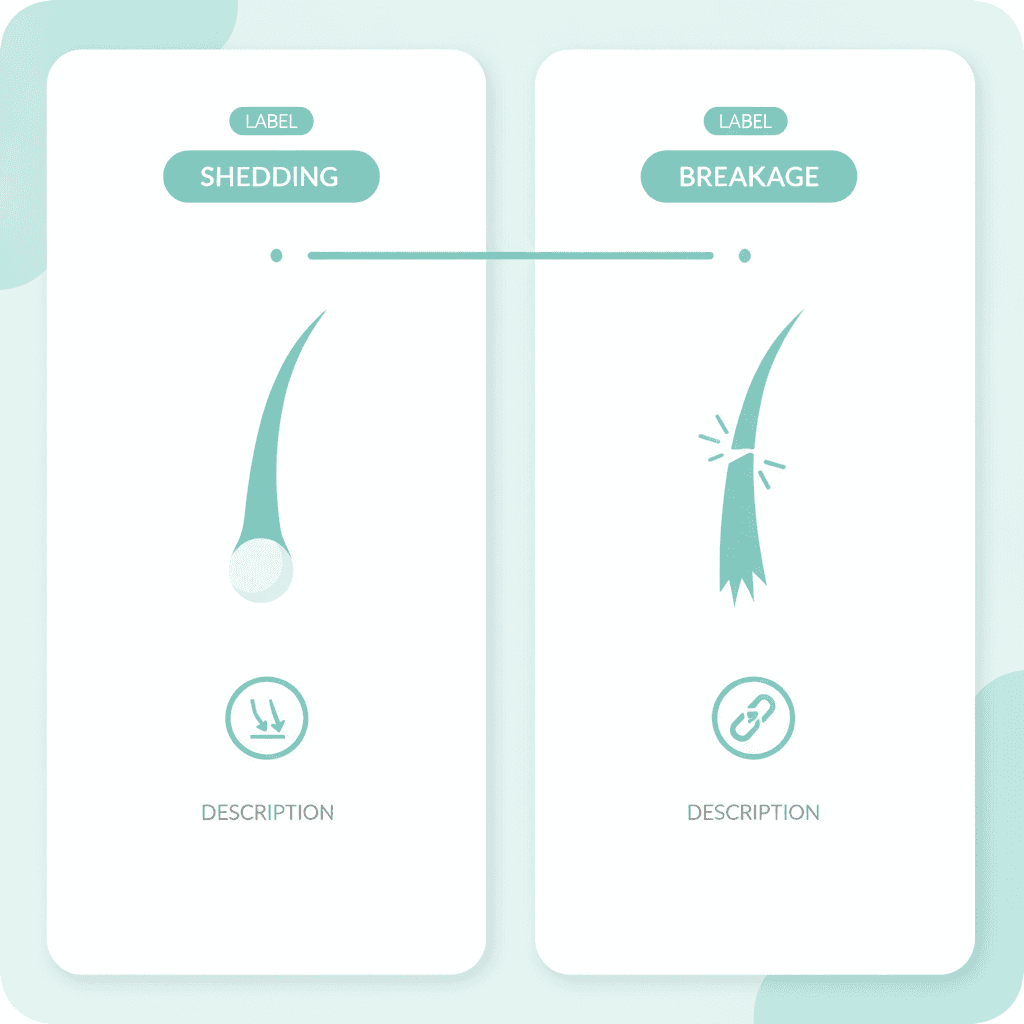 Comparison of a hair with a root bulb versus a hair snapped mid-shaft