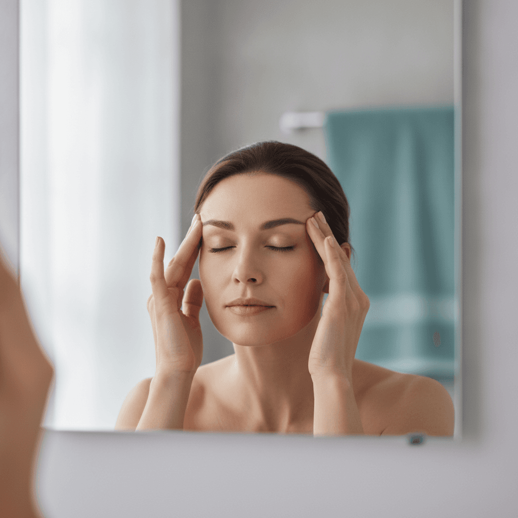 Person checking their temples and hairline in a mirror