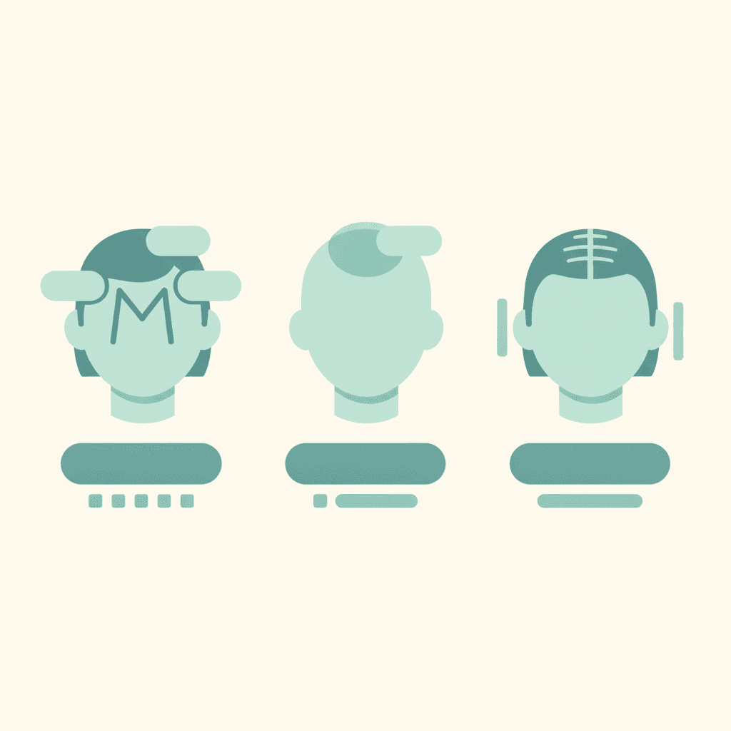 Simple diagram of male and female hair loss patterns