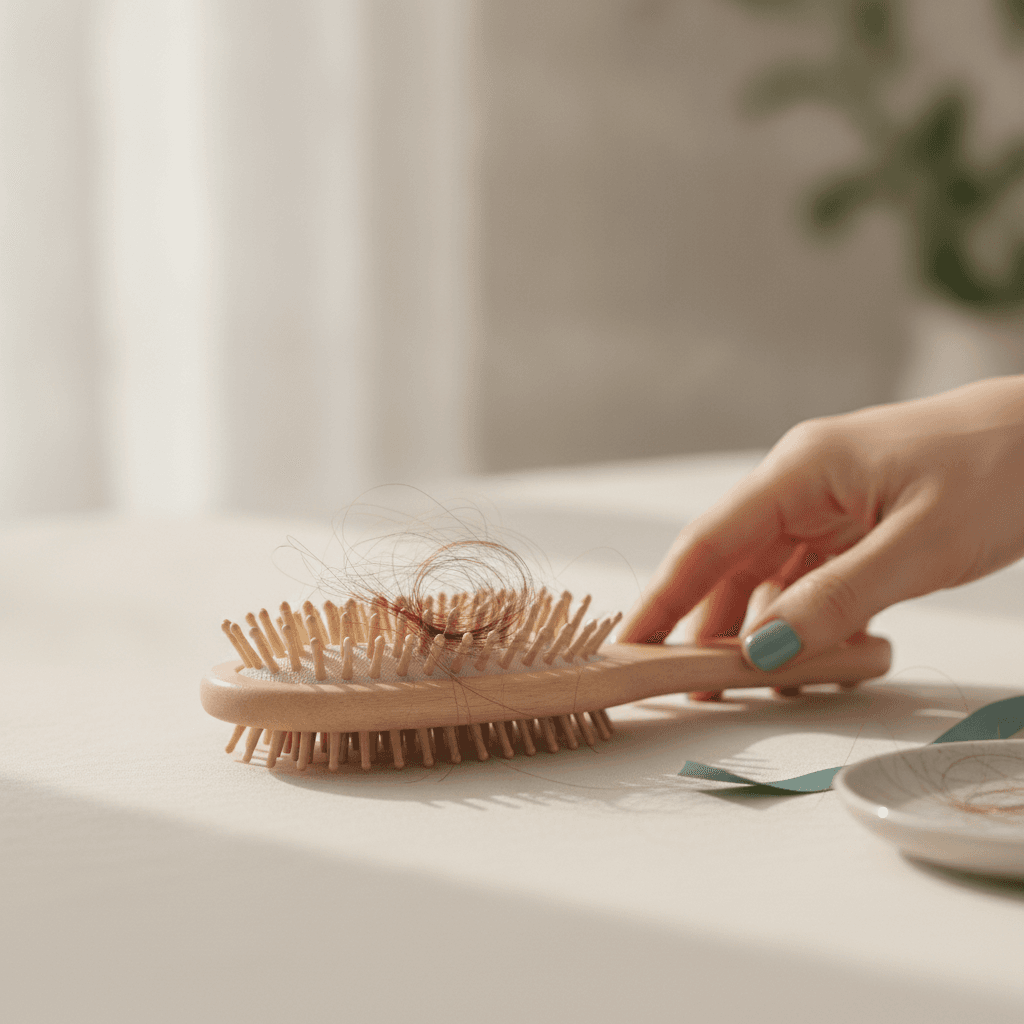 A small number of shed hairs in a hairbrush
