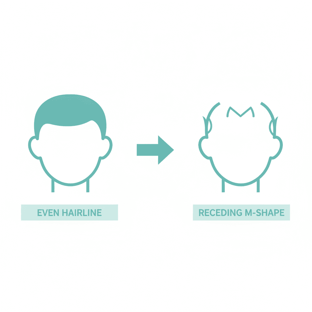 Diagram comparing a mature hairline with a receding M-shaped hairline