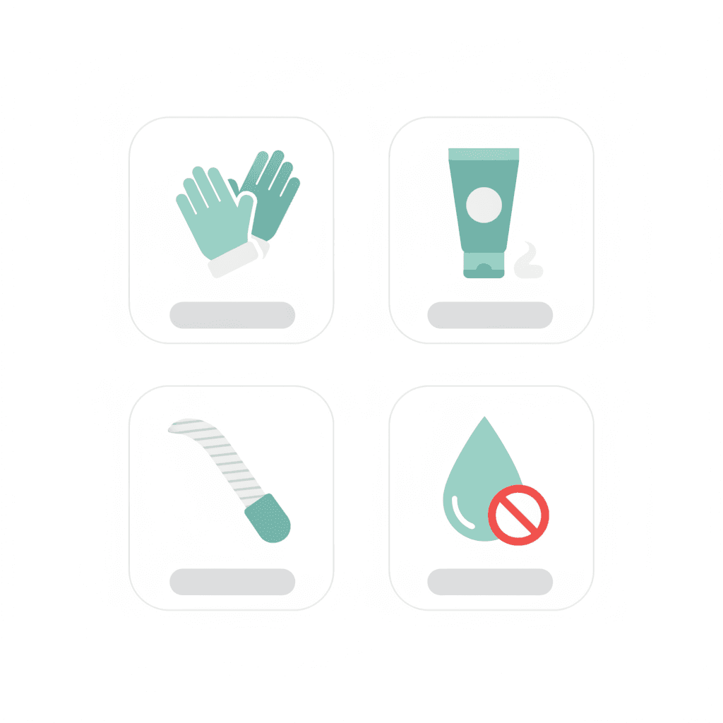 Simple icons for a nail care routine: gloves, moisturizer, gentle filing