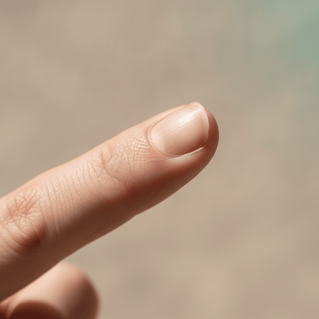 Close-up of a fingernail with a deep horizontal groove running across it