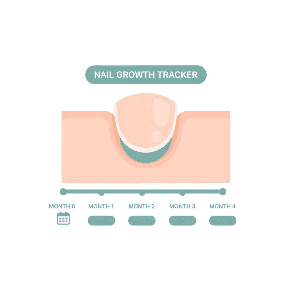 Diagram showing how the distance of a Beau's line from the cuticle estimates when it formed