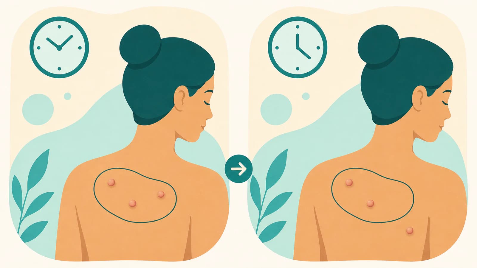Illustration of the pen test: bumps circled in the morning and the same patch a few hours later with some welts gone and new ones elsewhere