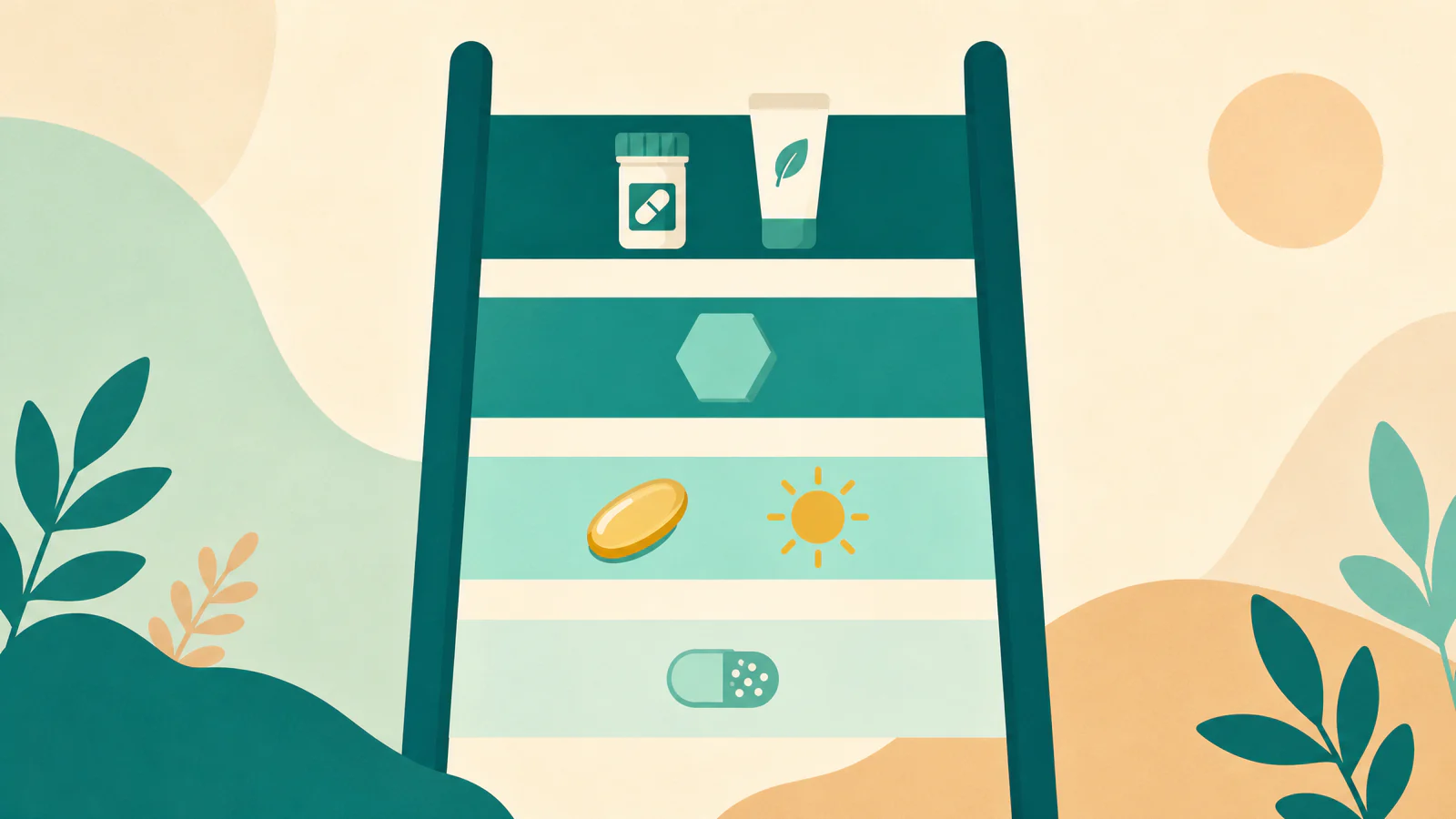 Diagram of an evidence ladder with prescription treatment at the top, zinc in the middle and omega-3, vitamin D and probiotics on the lower rungs