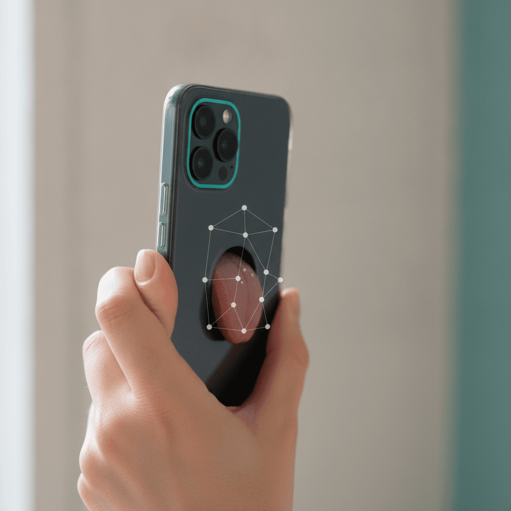 A phone camera analyzing a tongue with an overlay of measured points