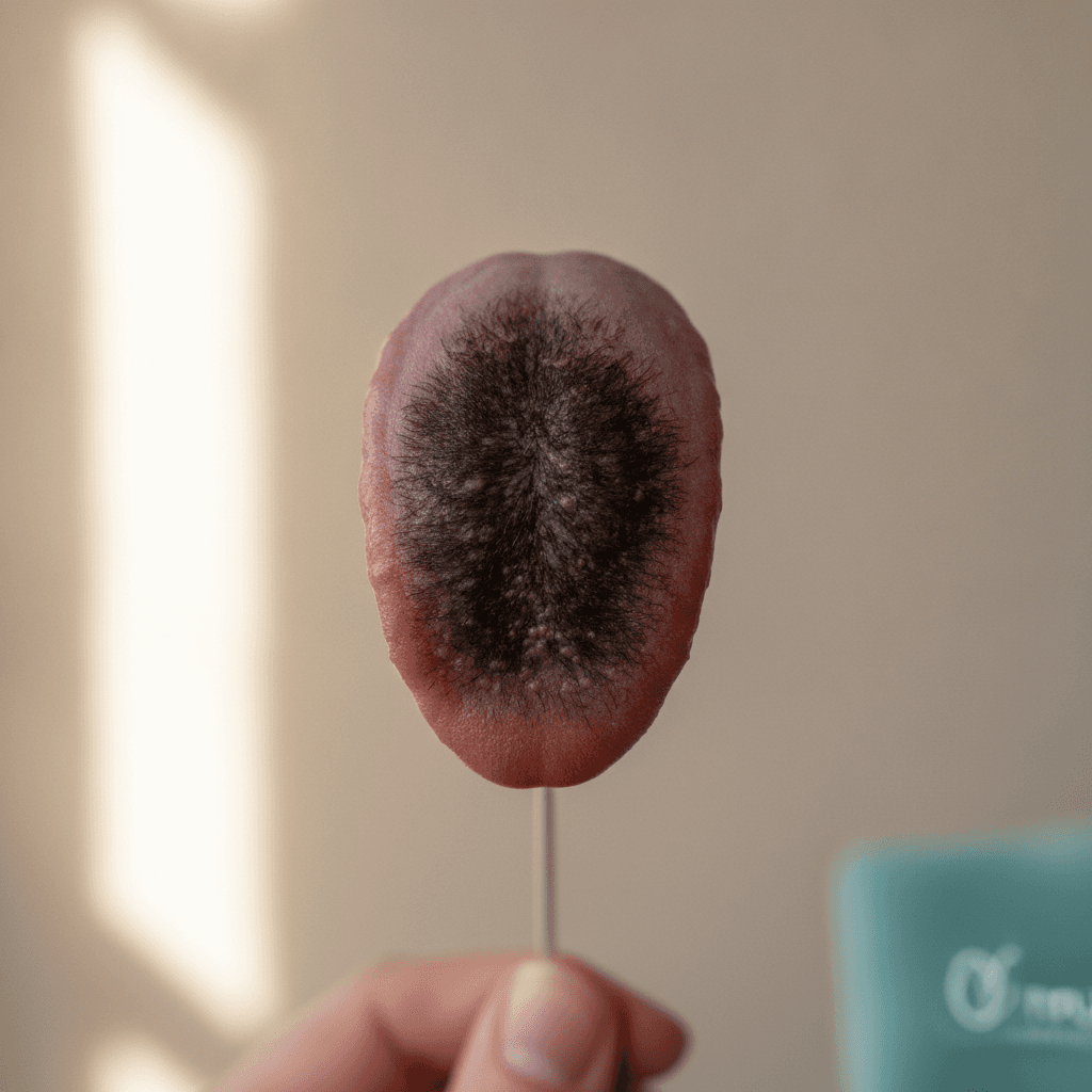 Tongue with a dark, furry coating across the center