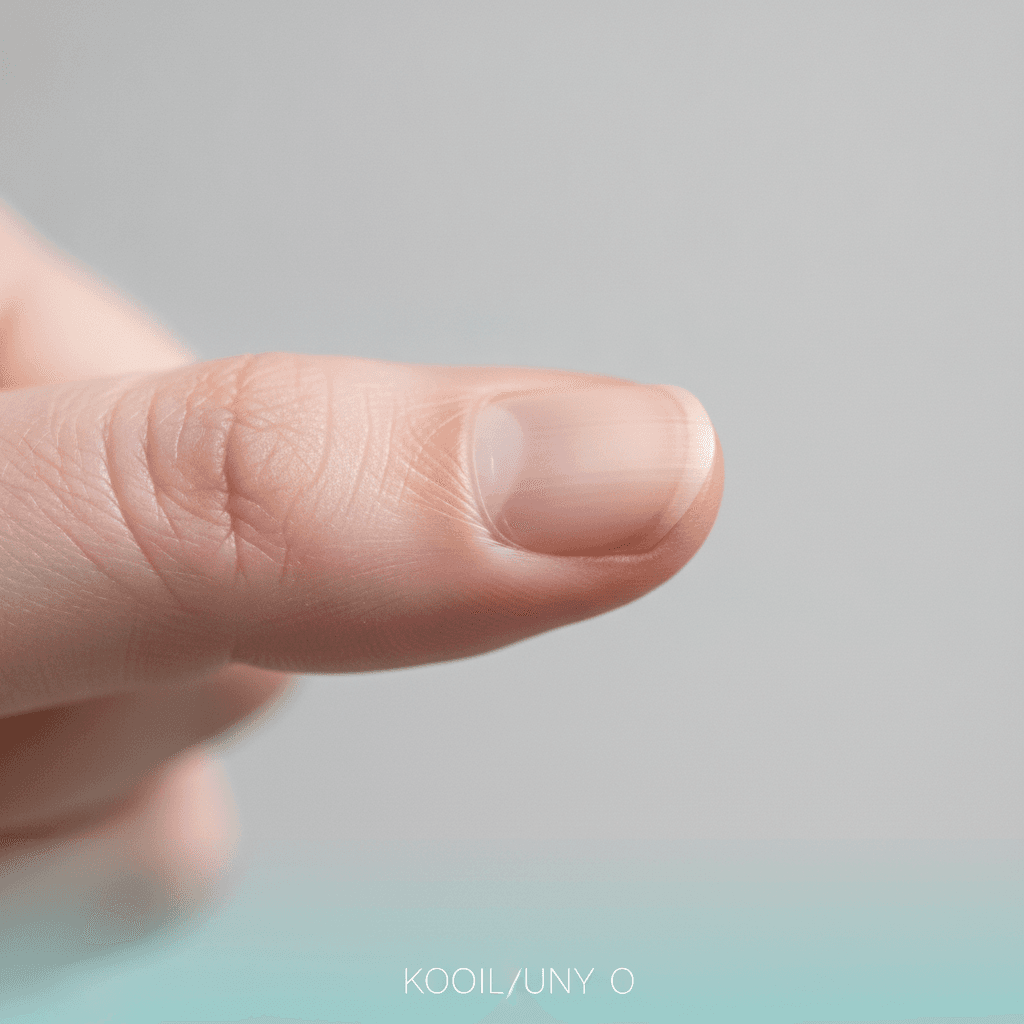 Side view of a fingernail that dips inward in the center like a shallow spoon