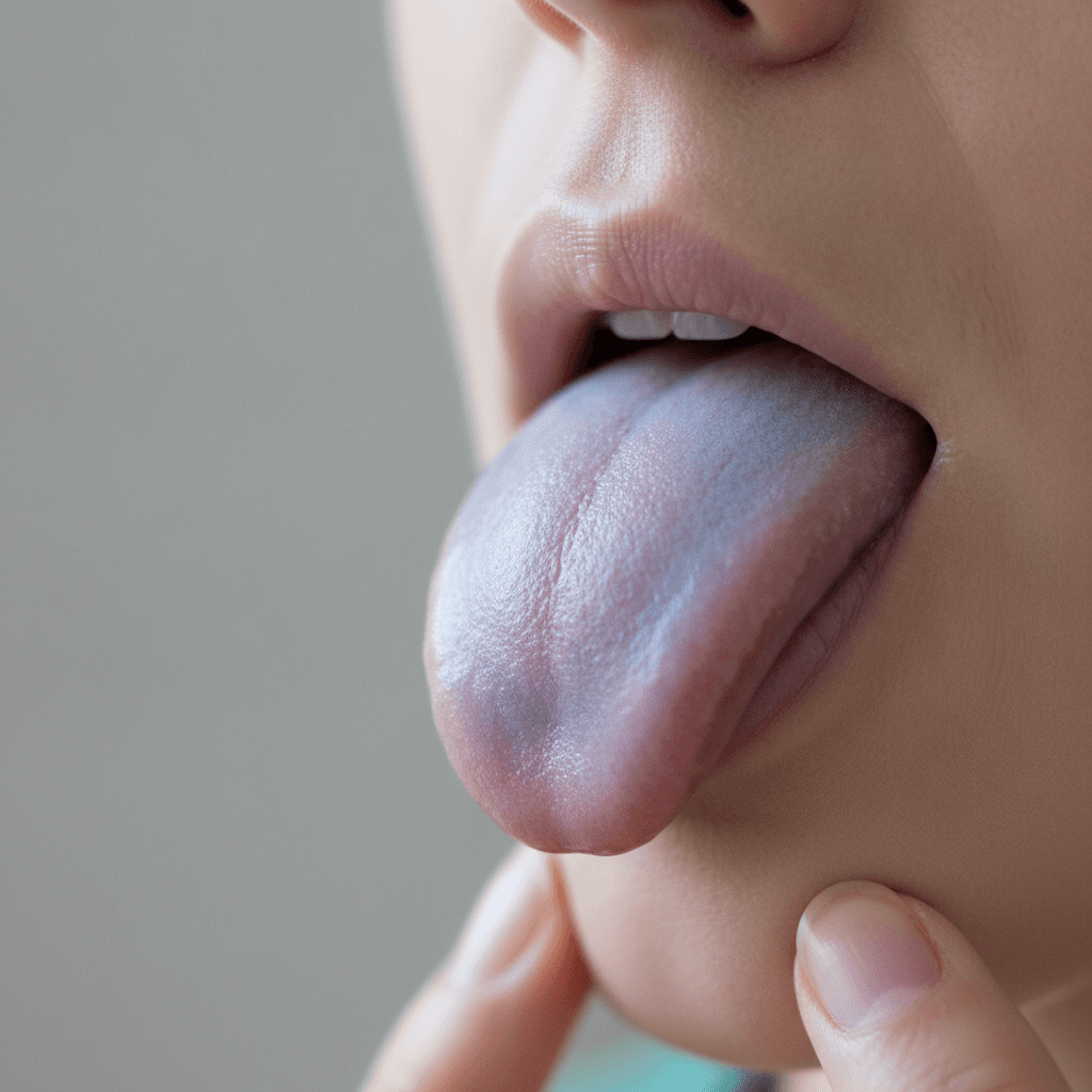 Tongue with a purple to bluish tinge